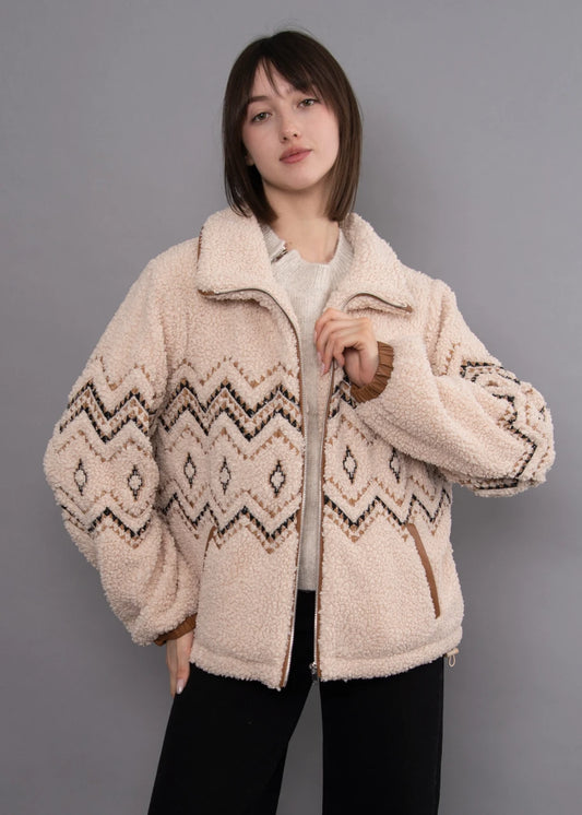 Front Zip Zig Zag Embroidered Jacket