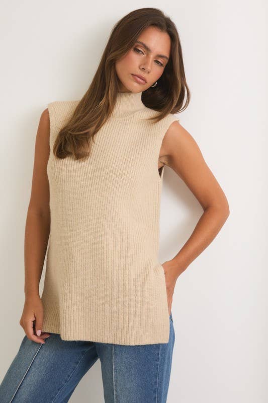 High Neck Sleeveless Sweater Top