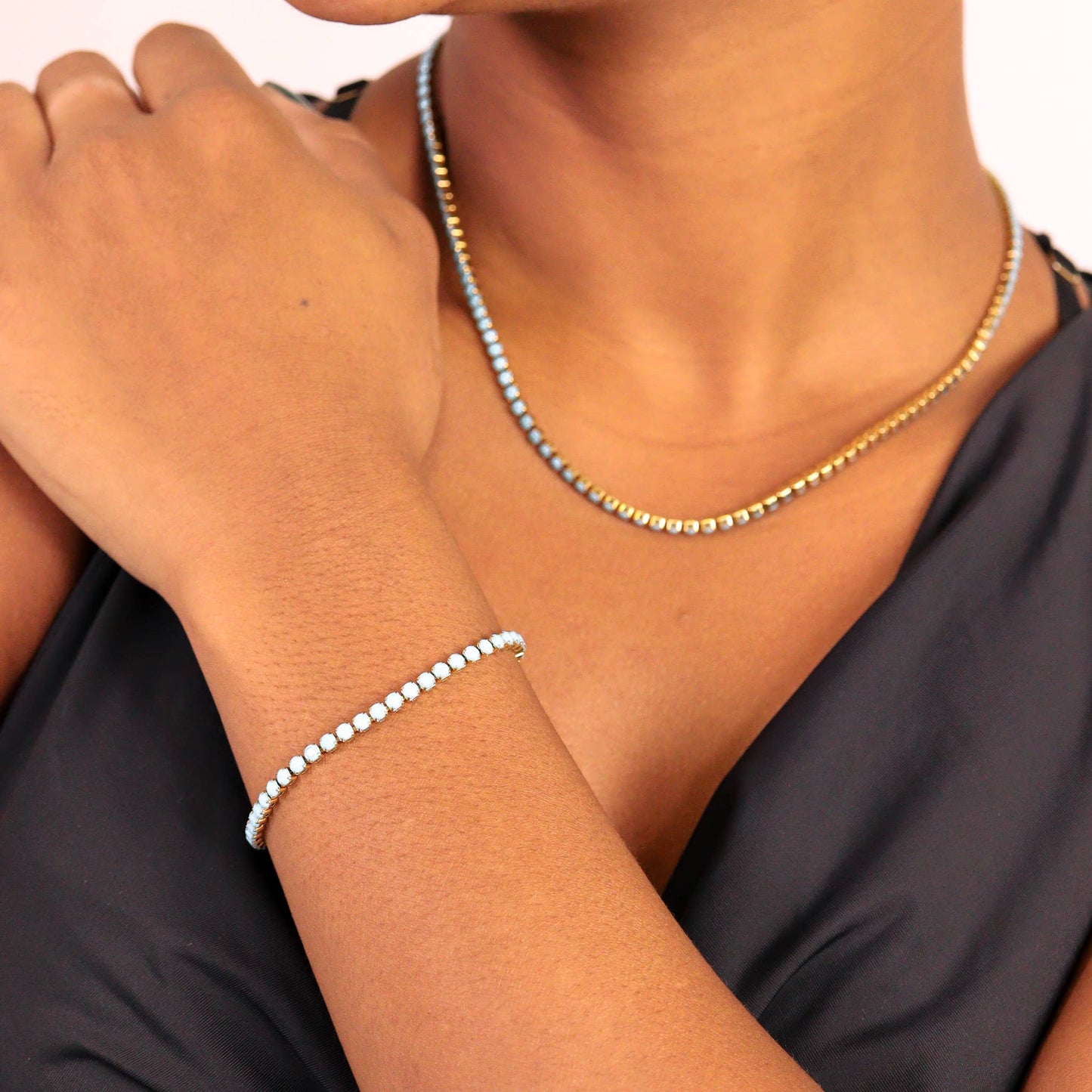 Stainless Steel Turquoise Rhinestone Tennis Bracelet