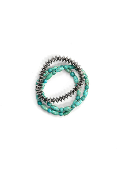 3 Strand Turquoise & Silver Disc Bead Stretch Bracelet