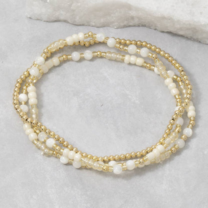 Shell Bead And Gold Stretch Layered Bracelet Set