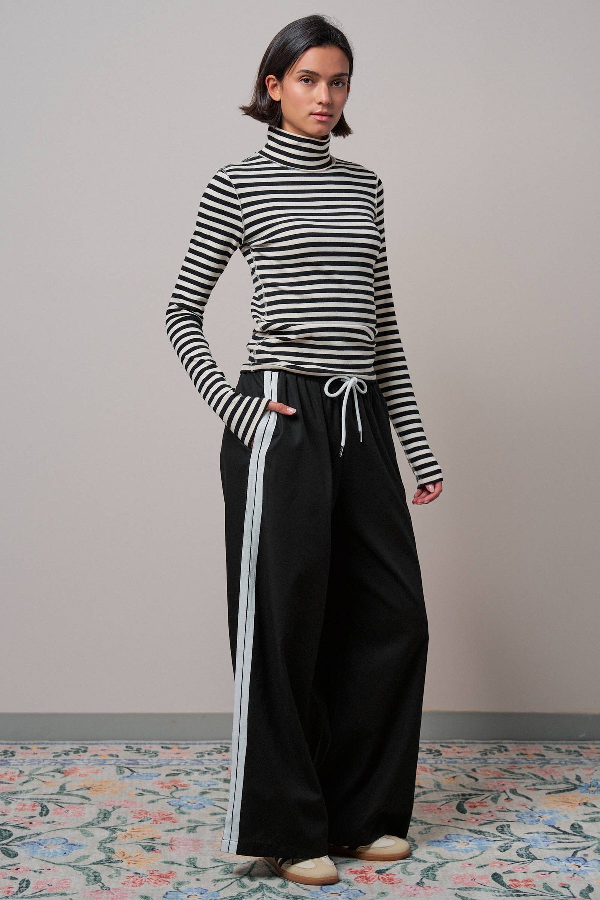 Wide Leg Side Stripe Linen Track Pant