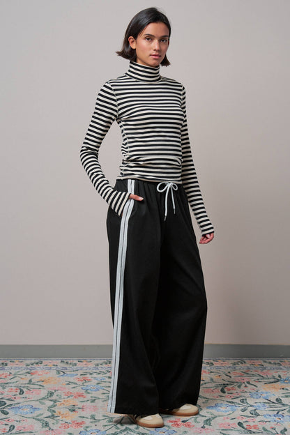 Wide Leg Side Stripe Linen Track Pant