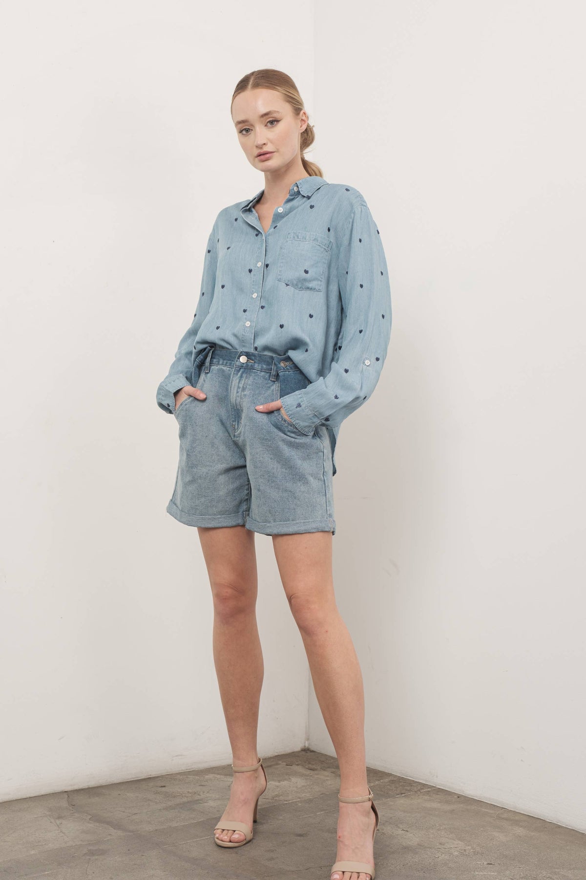 HEART EMBROIDERED DENIM SHIRTS