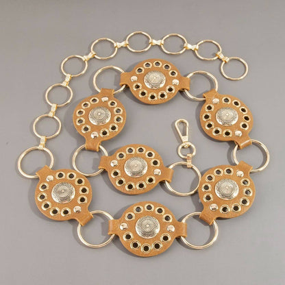 Gold Concho Ring Leather Chain Belt