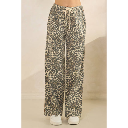 Leopard Printed Striped Wide Legged Pants