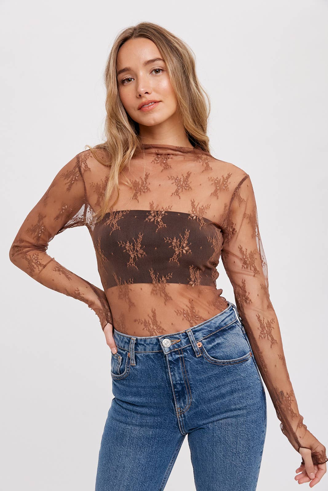 Lace mesh layering top