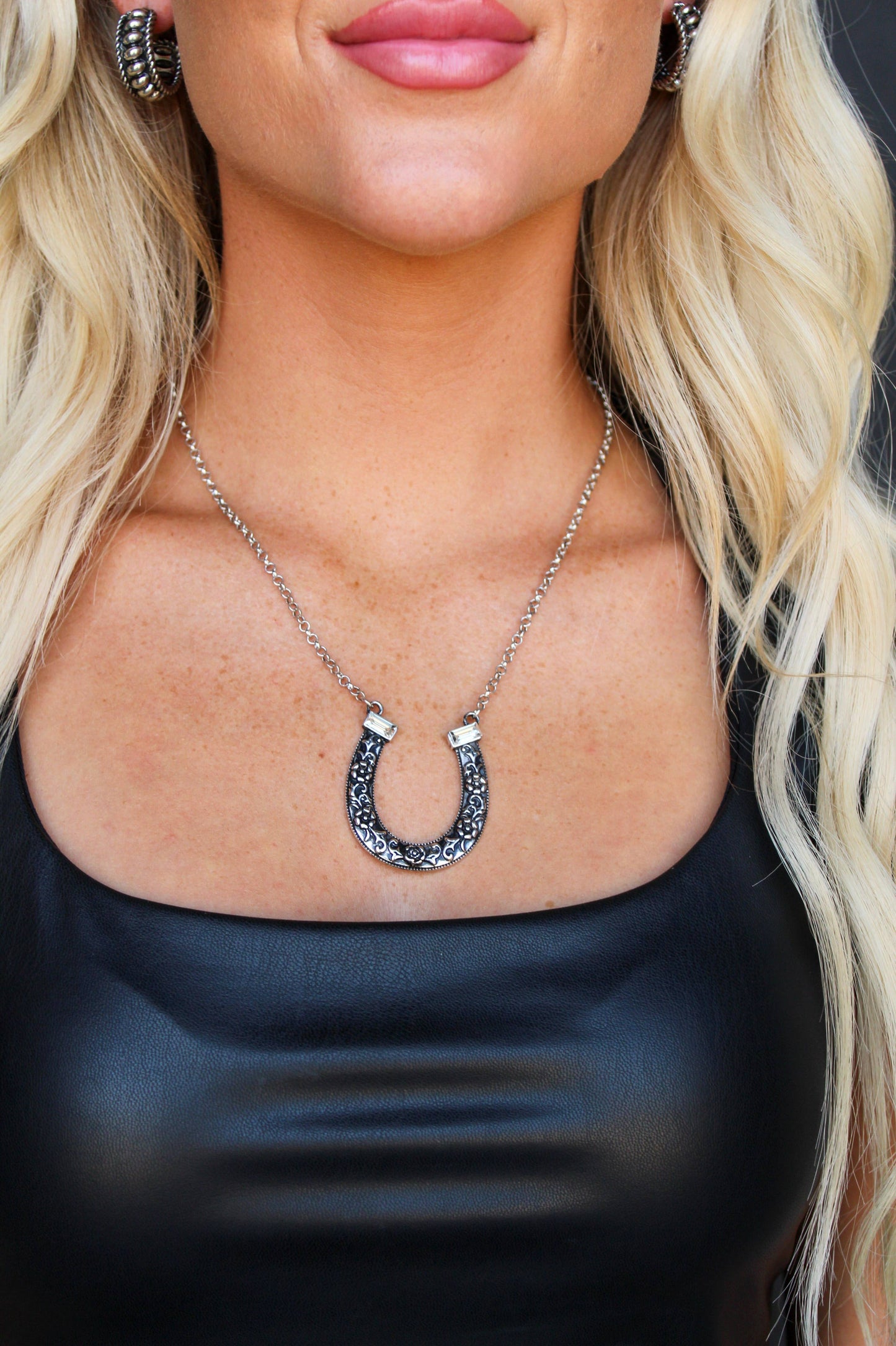 18K Gold Plated Horse Shoe Necklace with Rhinestones