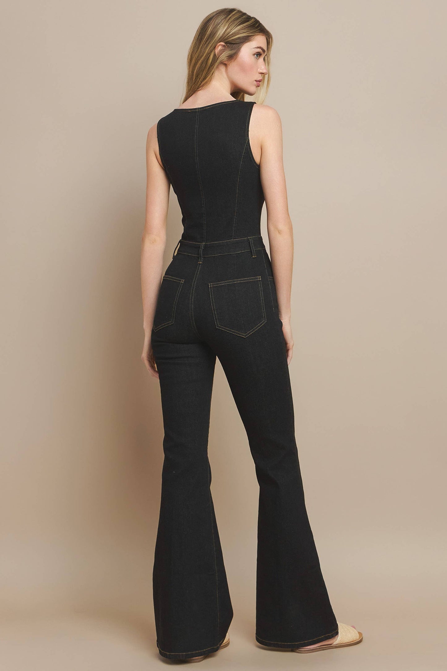Cut-Out Black Denim Jumpsuit