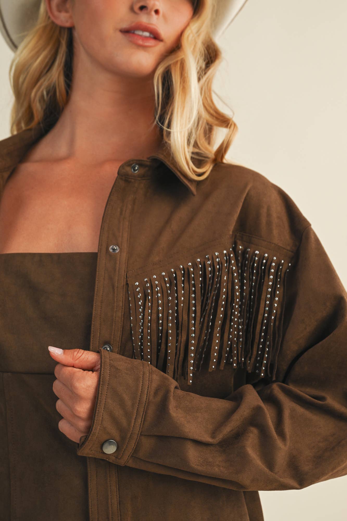Brown Studded Fringe Suede Jacket