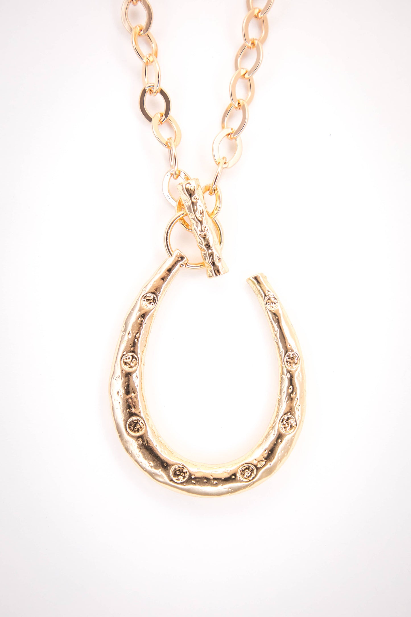 Gold Chain Necklace with Large Horseshoe Pendant