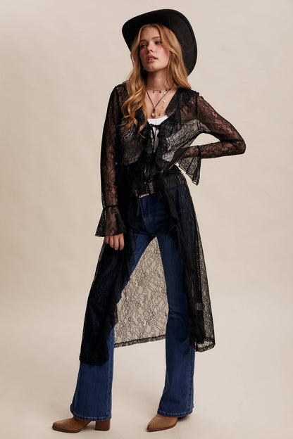 Sheer Lace Ruffle Duster