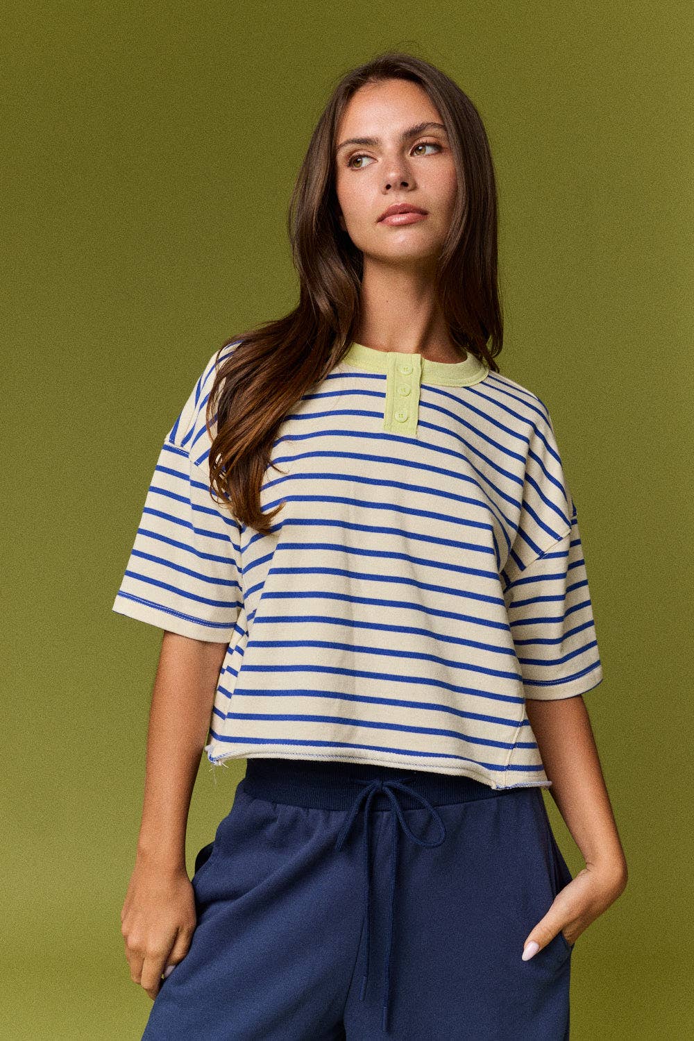 Henley Neck Stripe Top