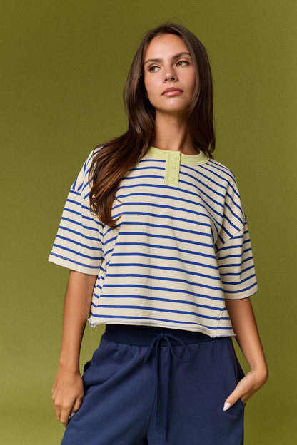 Henley Neck Stripe Top