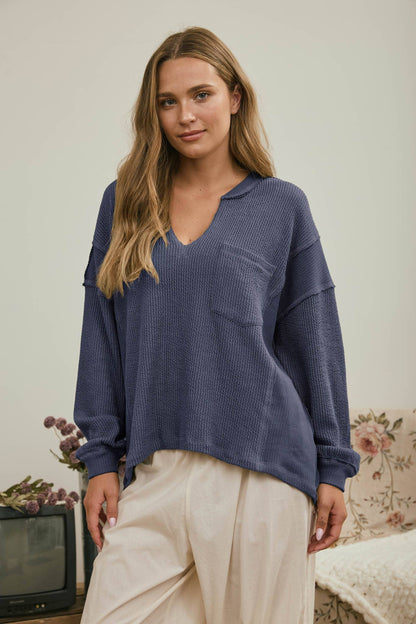 V-Neck Ribbed Top