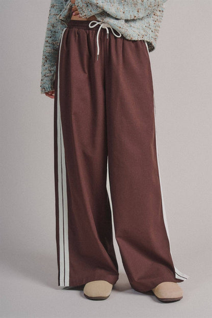 Wide Leg Side Stripe Linen Track Pant