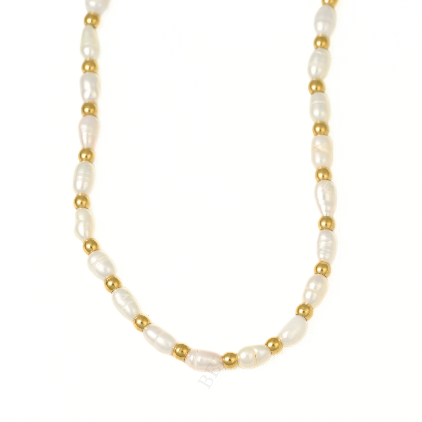 Gold Beaded Freshwater Pearl Necklace