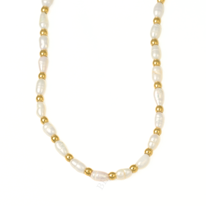 Gold Beaded Freshwater Pearl Necklace