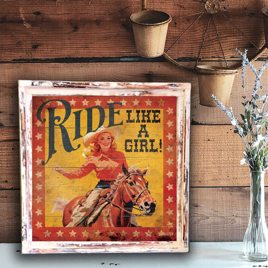 Ride Like a Girl w/Stars -Square Framed Artwork:  - 10"