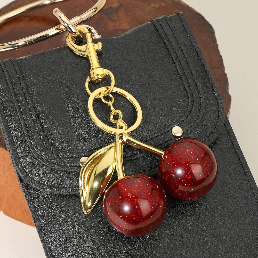 Glittered Cherry Keychain / Bag Charm
