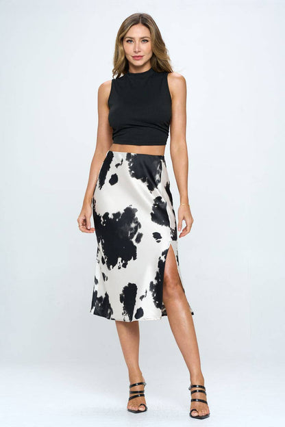Cow Print Midi Skirt with Slit