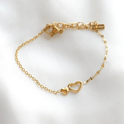 Gold Mixed Chain Double Heart Bracelet