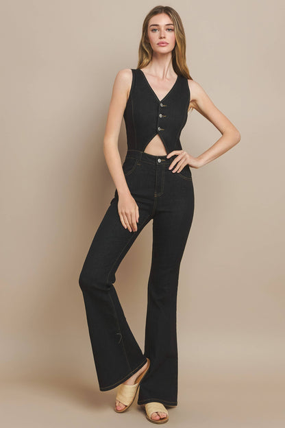 Cut-Out Black Denim Jumpsuit