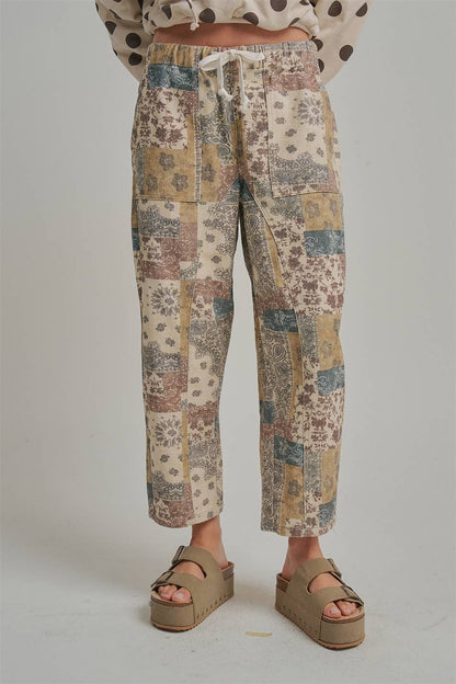 Mid-Rise Casual Mixed Print Pants