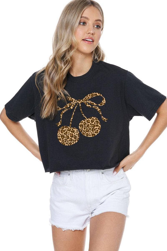 Leopard Cherry Cropped Tee