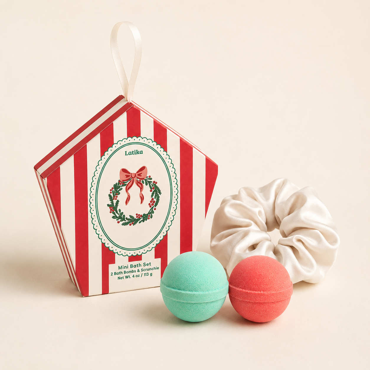 Christmas Bath Bomb Gift Set - Wreath Stocking Stuffer Box