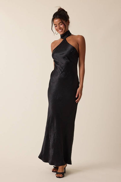 Backless Mock Neck Maxi Dress