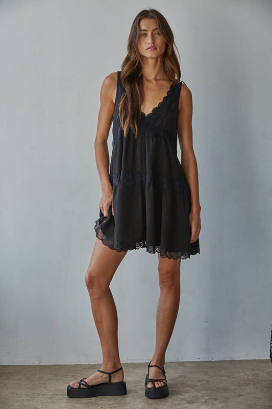 Woven V-Neck Mini Dress