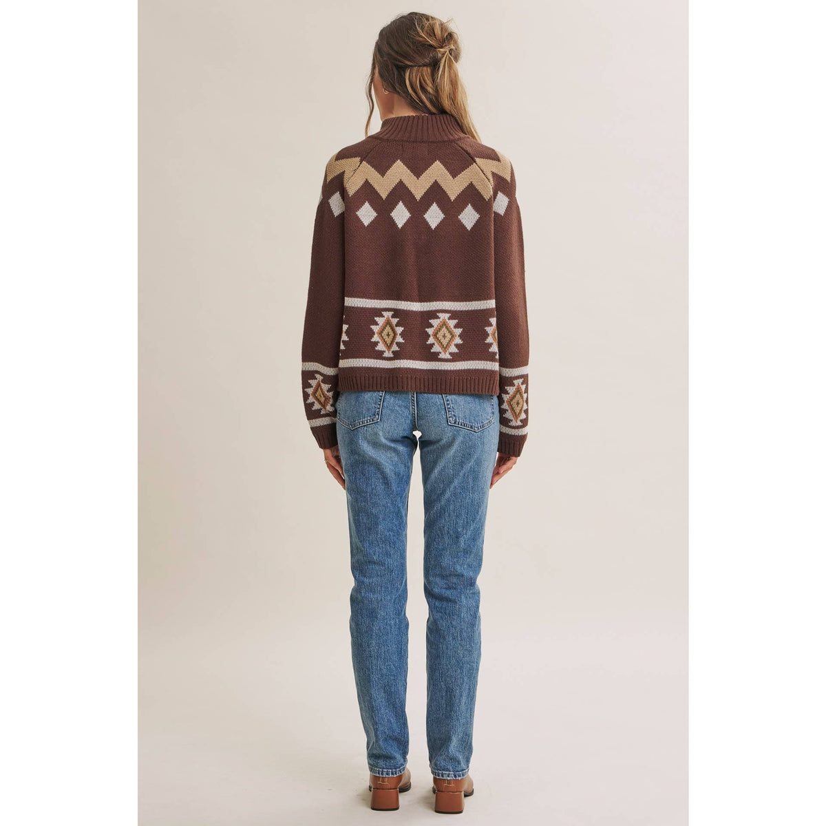 RUSTIC ESCAPE FAIR ISLE 2-WAY ZIP MOCK NECK SWEATER JACKET