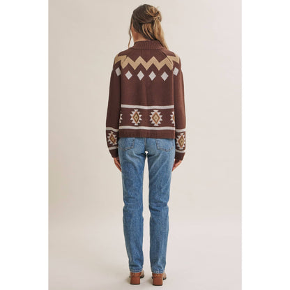 RUSTIC ESCAPE FAIR ISLE 2-WAY ZIP MOCK NECK SWEATER JACKET