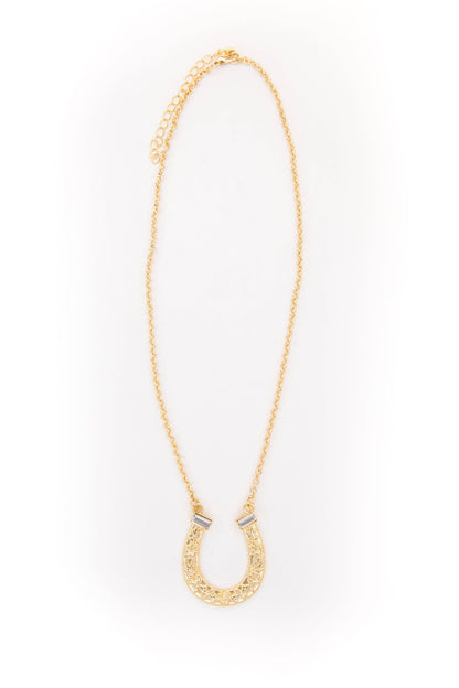 18K Gold Plated Horse Shoe Necklace with Rhinestones