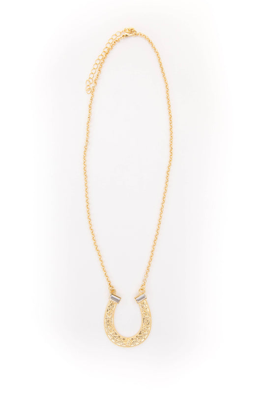 18K Gold Plated Horse Shoe Necklace with Rhinestones