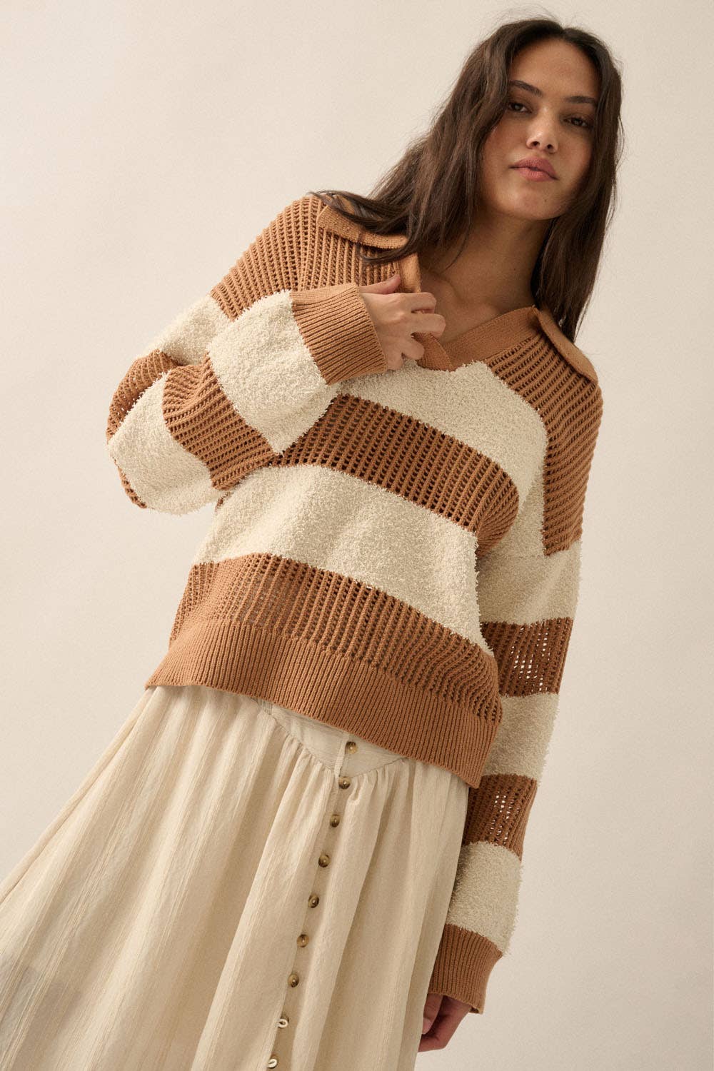 The Sierra Knit Striped Collared Sweater