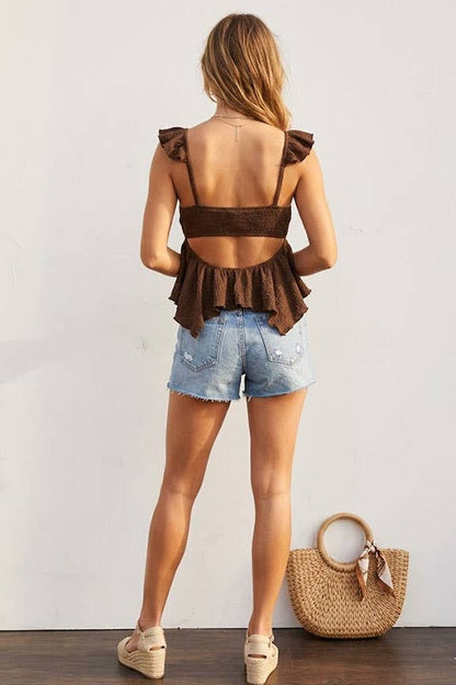 Open Back Ruffle Peplum Top