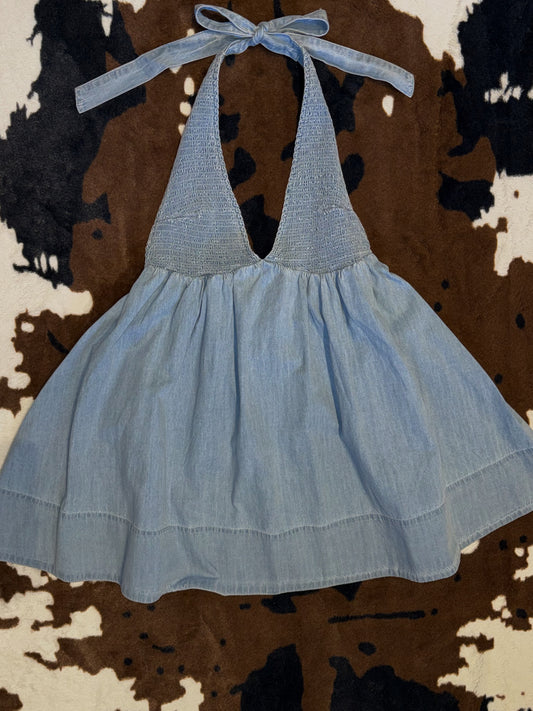 Karie Denim Halter Mini Dress