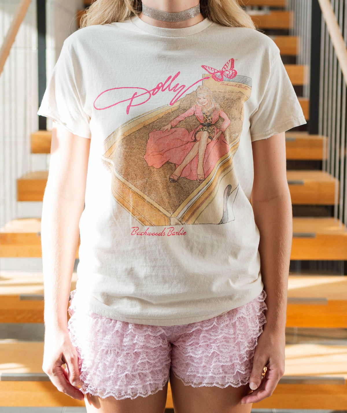 Dolly Parton Backwoods Barbie Off White Thrifted Graphic Tee