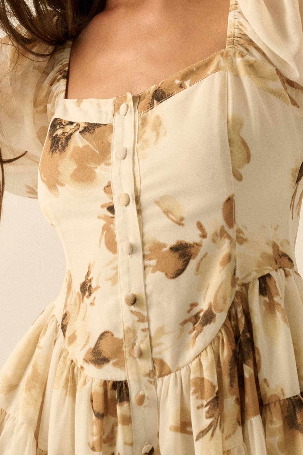 Floral Bubble-Sleeve Tiered Romper
