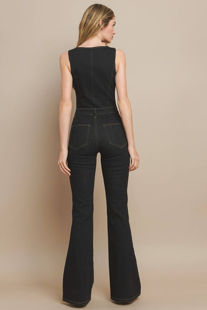 Cut-Out Black Denim Jumpsuit