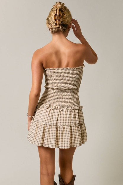 SMOCKED BODICE LOW WAIST TUBE DRESS