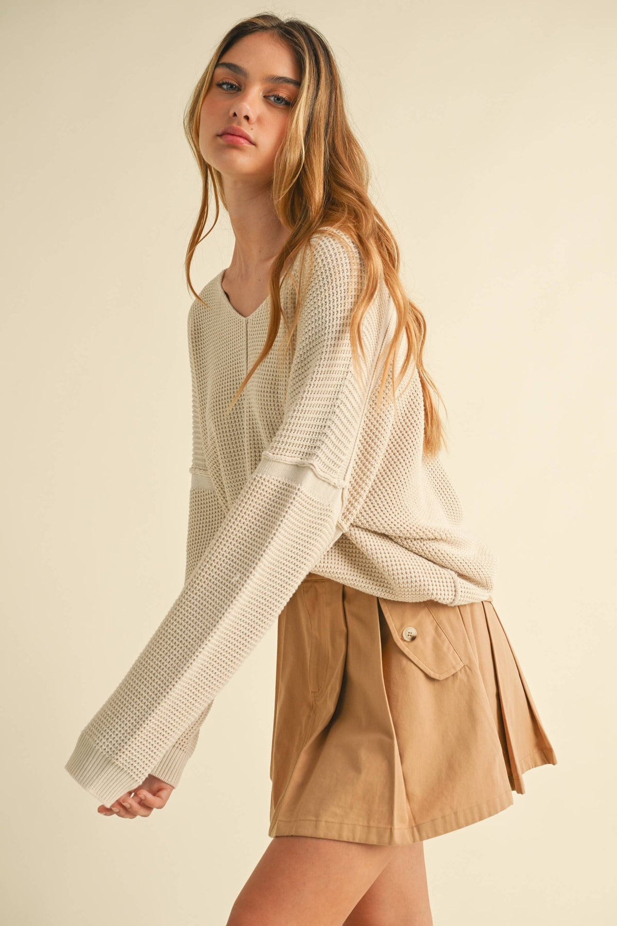 V-Neck Loose Fit Oversized Textured Sweater