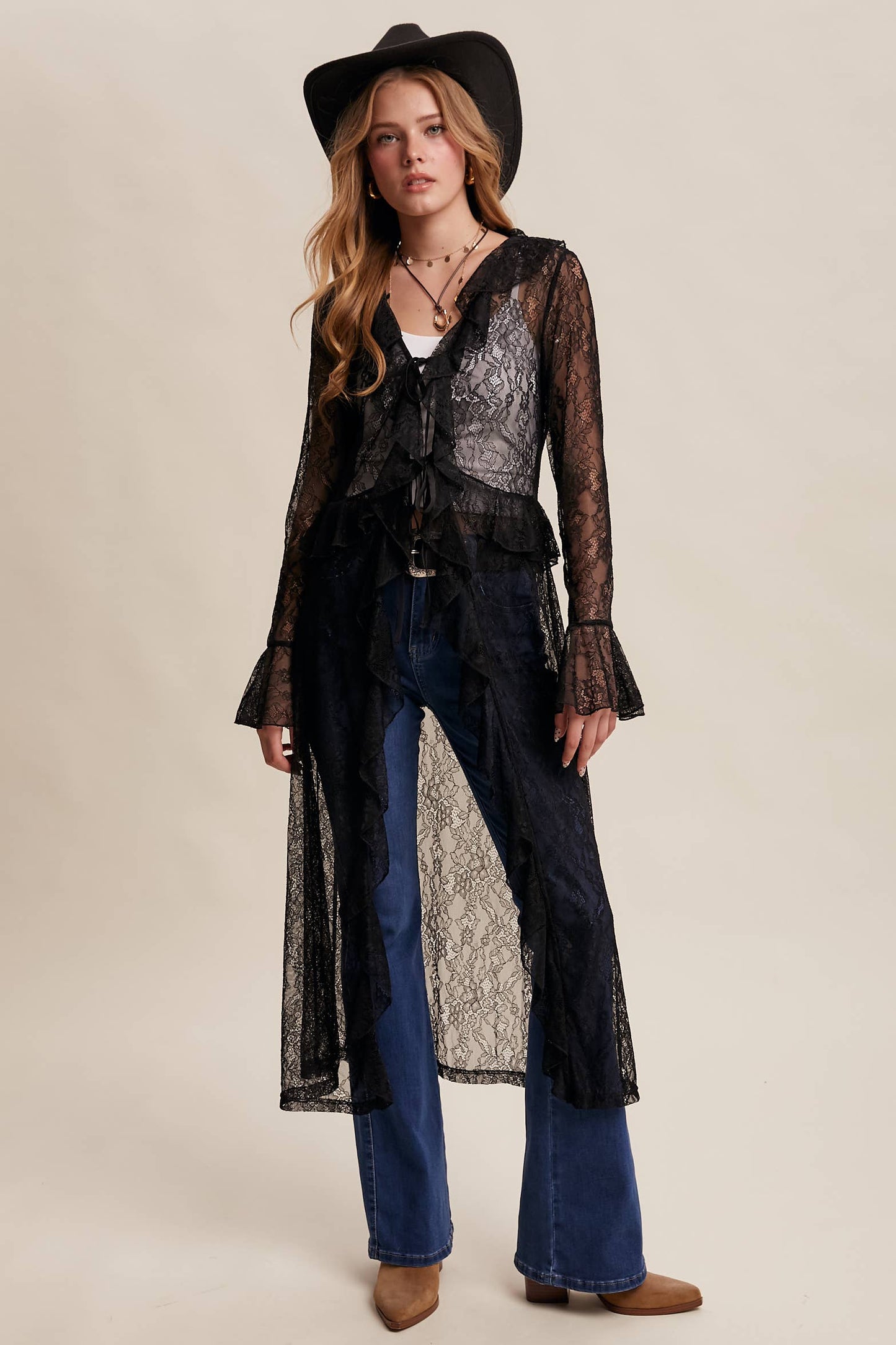 Sheer Lace Ruffle Duster