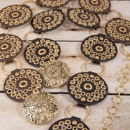 Studded Disc Floral Concho Chain Belt