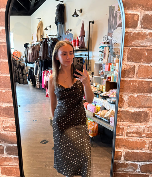 Polka Dot Satin Cowl Dress