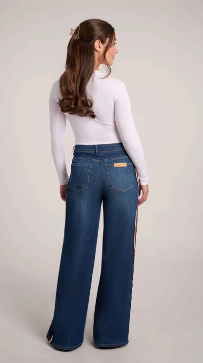 Lily Stripe Detail Wide Leg Jeans
