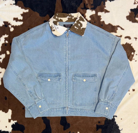 Boxy Denim Jacket with Cow Collar