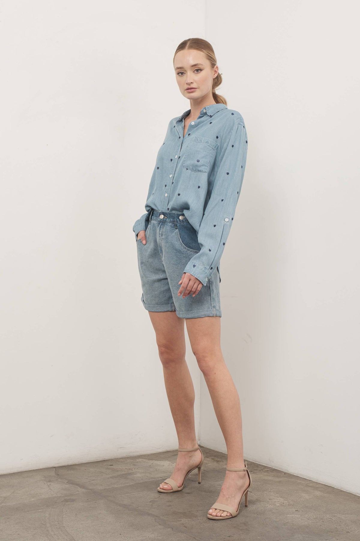 HEART EMBROIDERED DENIM SHIRTS